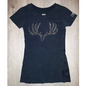 Girls With Guns Rhinestone Bling Deer Head Black T-Shirt SMALL Western Cowgirl